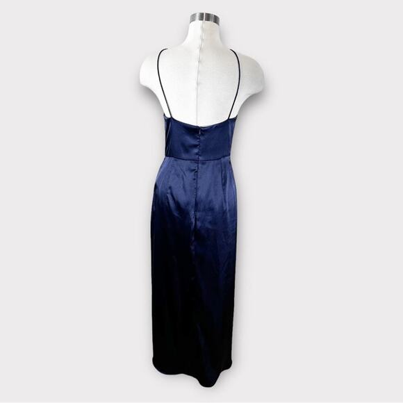 After Six Stretch Charmeuse Halter Draped Midi Dress Midnight Navy Blue Size 8 - Picture 8 of 15